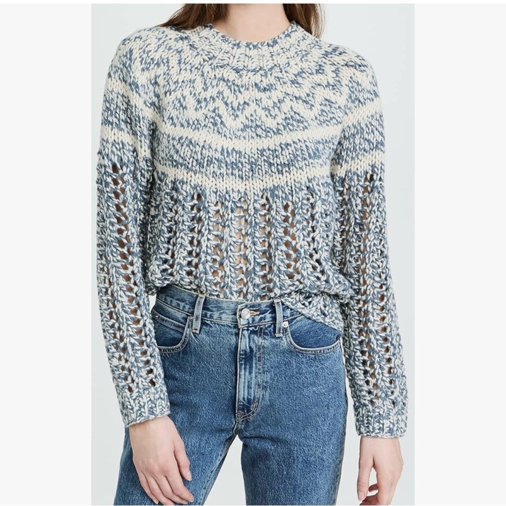 Theory Blue and Cream Knit Sweater